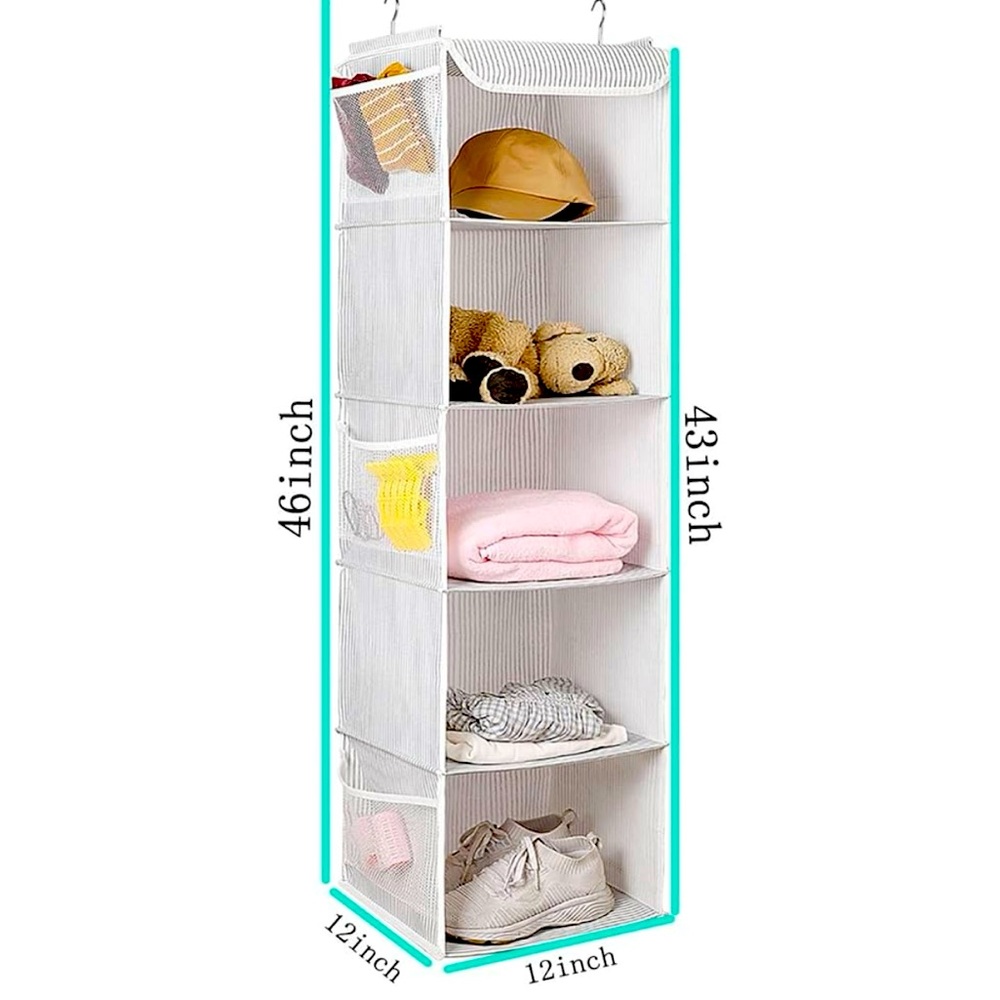 Hanging Closet Organizer 5 shelves, side pockets, gently used. No stains, handy.